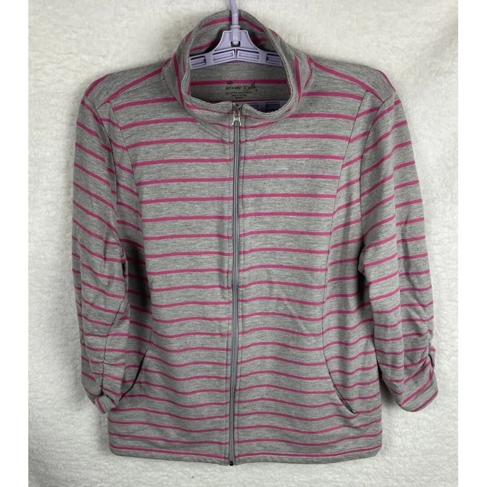 Exerted Pink And Gray Stripped Women's Full Zip Light Jacket XL  Athleisure Jog‎